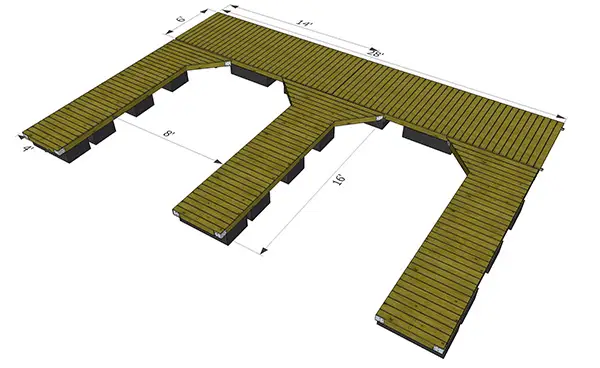 2-slip floating boat dock using AquaMax boat dock plans